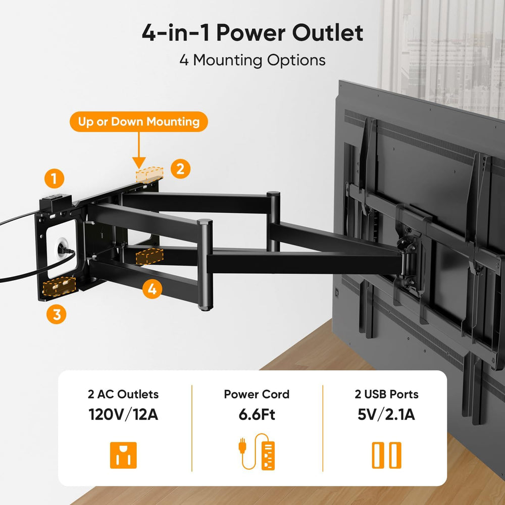 FORGING MOUNT Long Arm TV Wall Mount with 42.9 inch Extension and Power Strip...