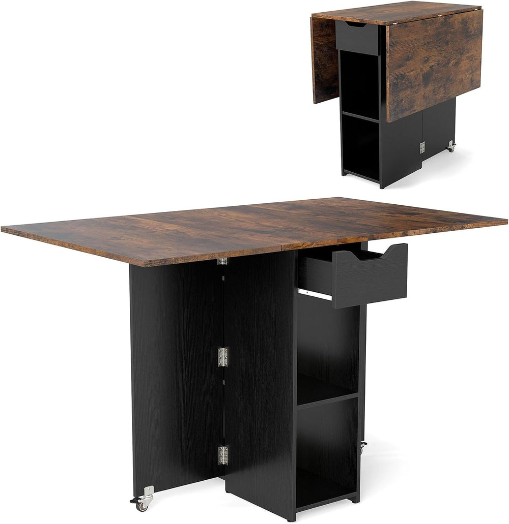 GOFLAME Drop Leaf Dining Table for 2-4, Folding Kitchen Table with Open Shelv...