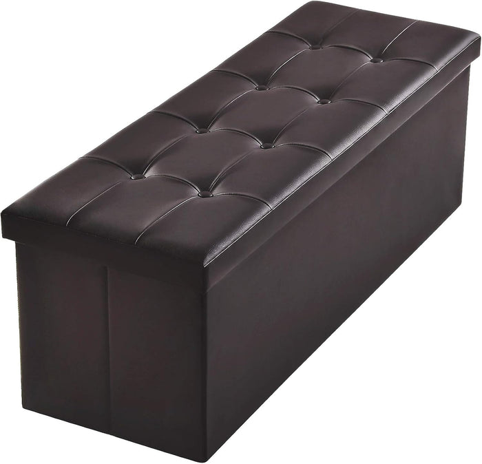 Camabel 43 inch Folding Ottoman Storage Bench Cube Hold up 700lbs Faux Leather Storage Chest with Memory Foam Seat Footrest Padded Upholstered Stool for Bedroom Box Bed Coffee Table Rectangular Brown