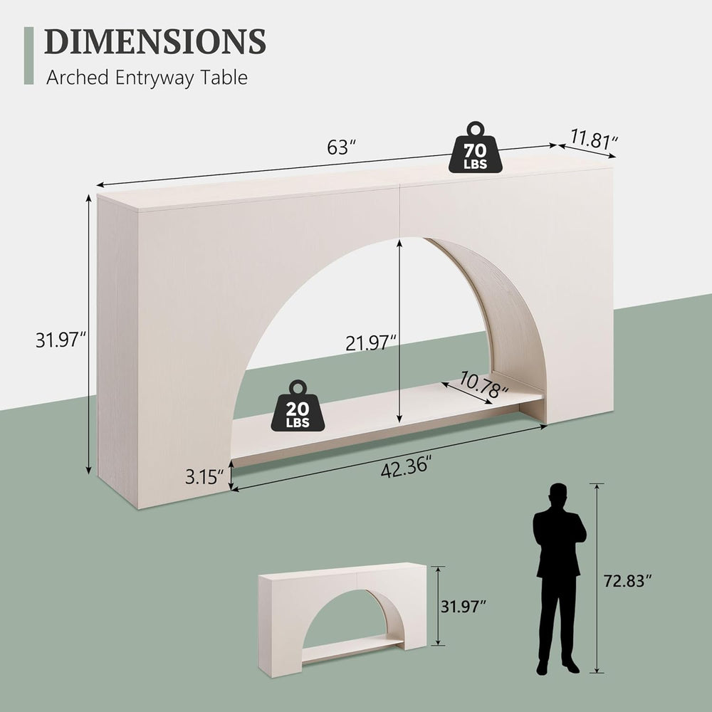 IFGET 63" Arched Console Table, 2-Tier Modern Entryway Table with Arched...