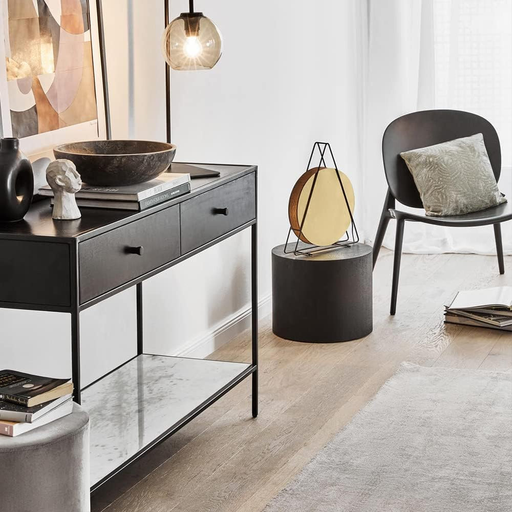 WILLIAMSPACE Nesting Coffee Table Set of 2, Black Round Wooden Modern Circle ...