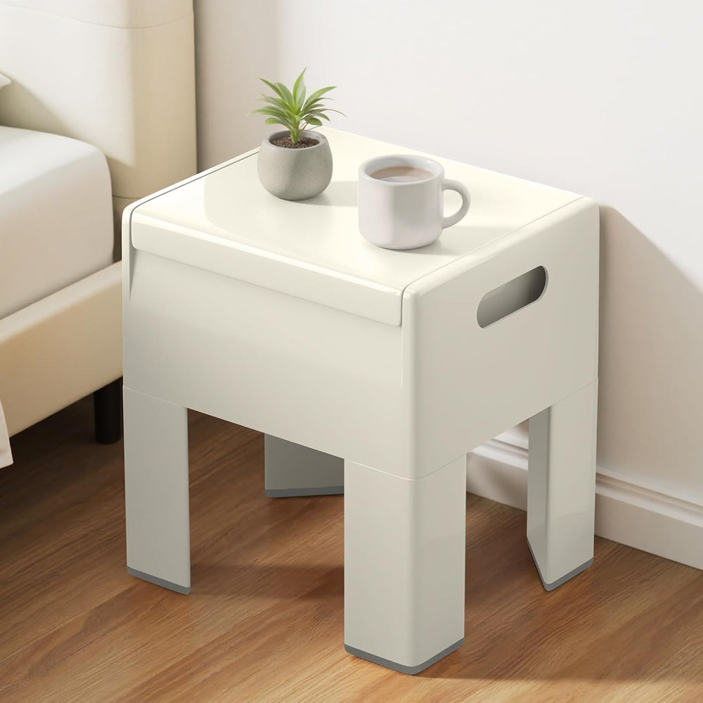 Modern Nightstand - Multifunctional Plastic Bedside Table with Storage Space,...