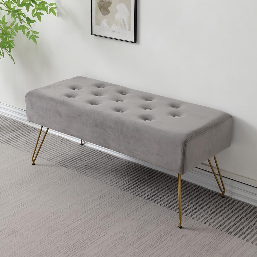 Velvet Button-Tufted Entryway Bench, 39.37" Modern Upholstered Bedroom B...