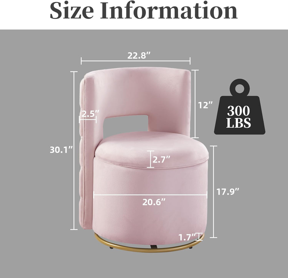 Swivel Chair with Storage for Living Room, Round Velvet Vanity Chair with Tuf...