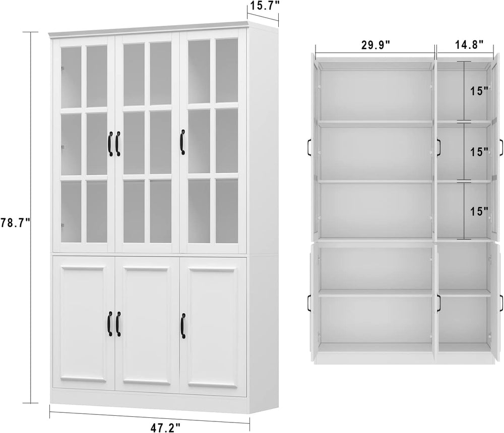 AIEGLE Freestanding Cabinet with 3 Glass Doors, Tall Storage with 5-Tier Shel...