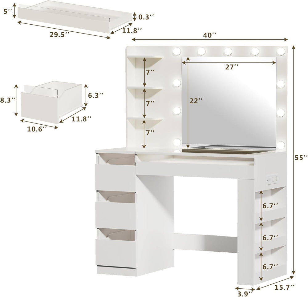 HUAHUU Vanity Desk with Lighted Mirror & Transparent Top, Makeup Vanity D...