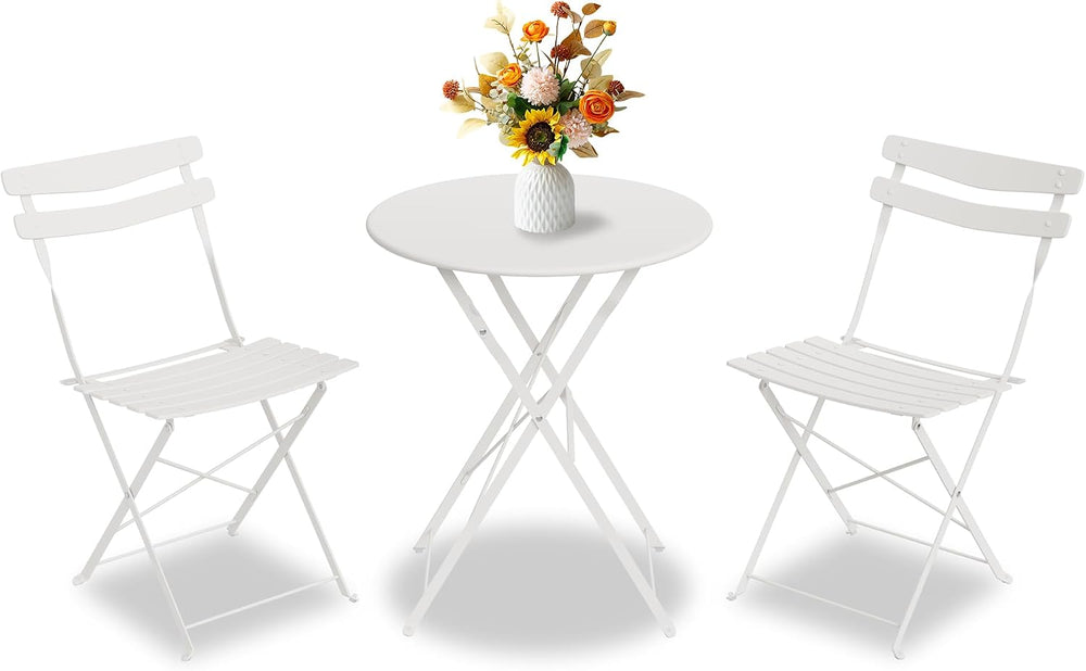 GarveeLife 3 Piece Patio Bistro Set, Patio Furniture Set, White