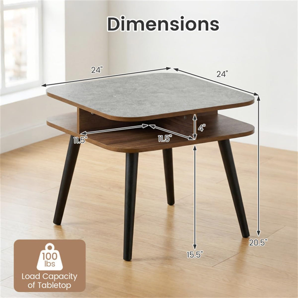 24" Square Faux Marble End Table with 4-Sided Storage Shelves | Nightsta...