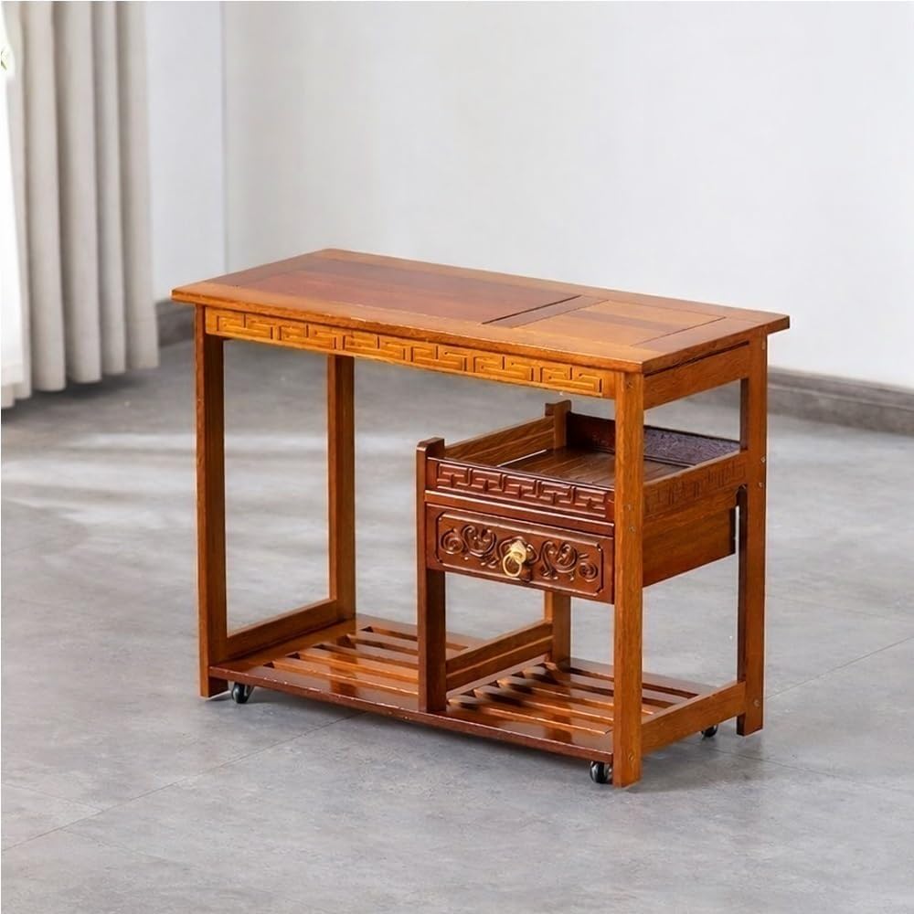PedyrEda 2-in-1 Multi-Purpose Rolling Cart, Vintage Side Table with Wheels, S...