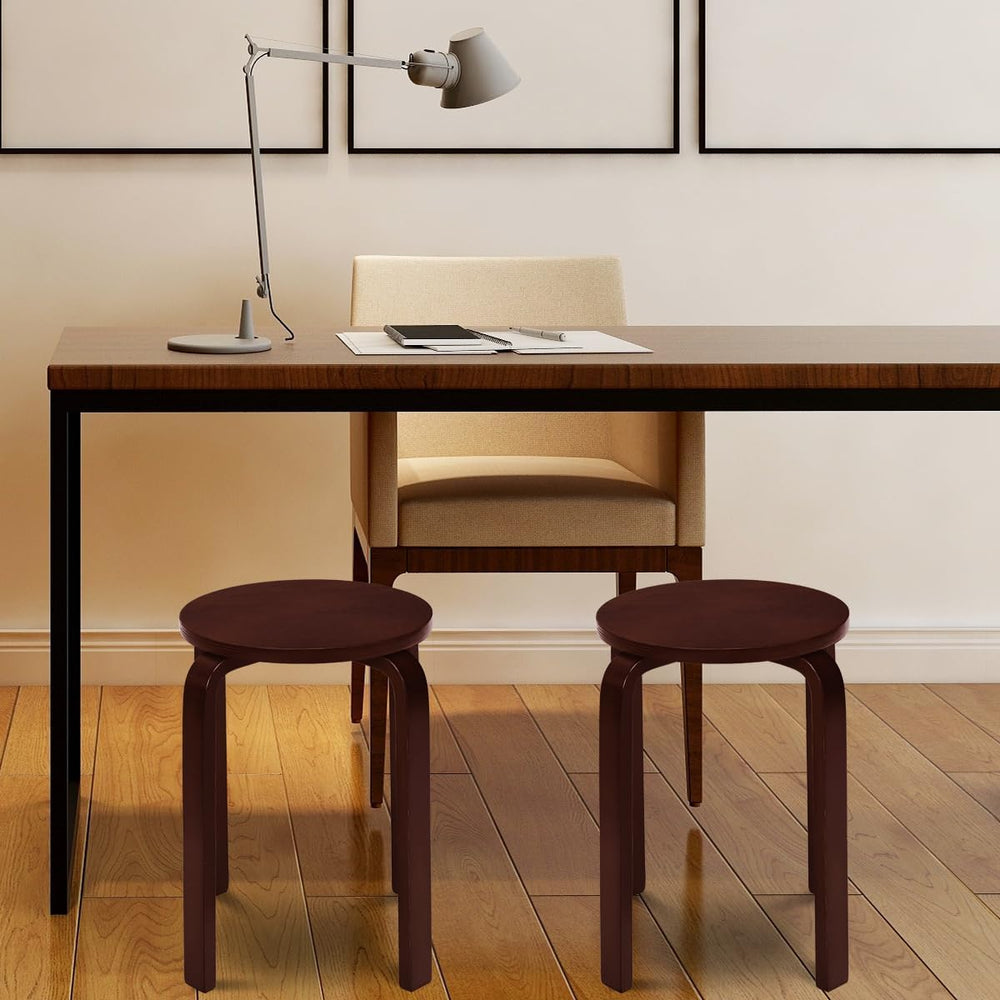 COSTWAY Stackable Bentwood Stools Set of 4, 18in Backless Round Chairs