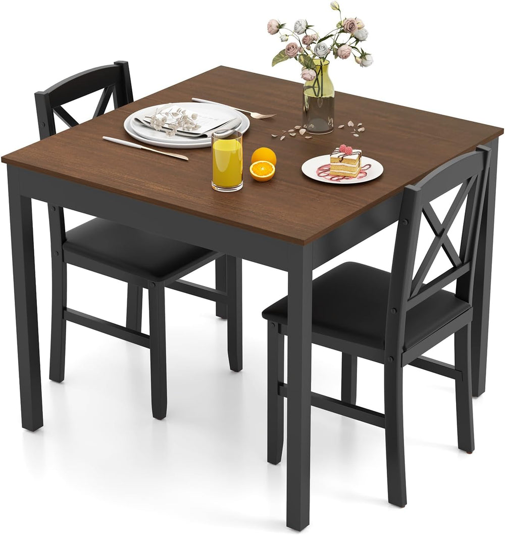 GIANTEX 3-Piece Dining Table Set for 2 - Small Wooden Kitchen Table with Upho...