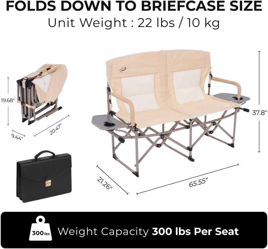 Camphor Designs Oversized Double Portable Folding Director’s Loveseat Chair w...
