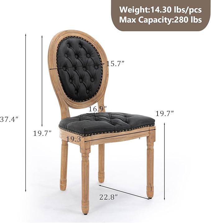 PU Leather Upholstered Dining Chairs Set of 6 French Country Round Back Kitch...