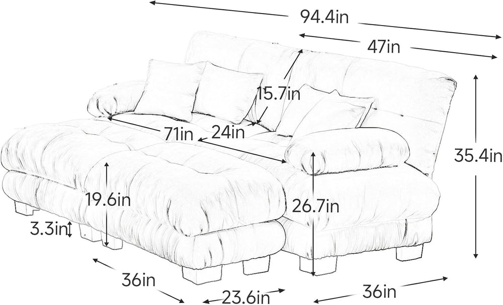 Loveseat Modular Sectional Sofa, U Shaped Couch with 2 Ottoman, Light blue