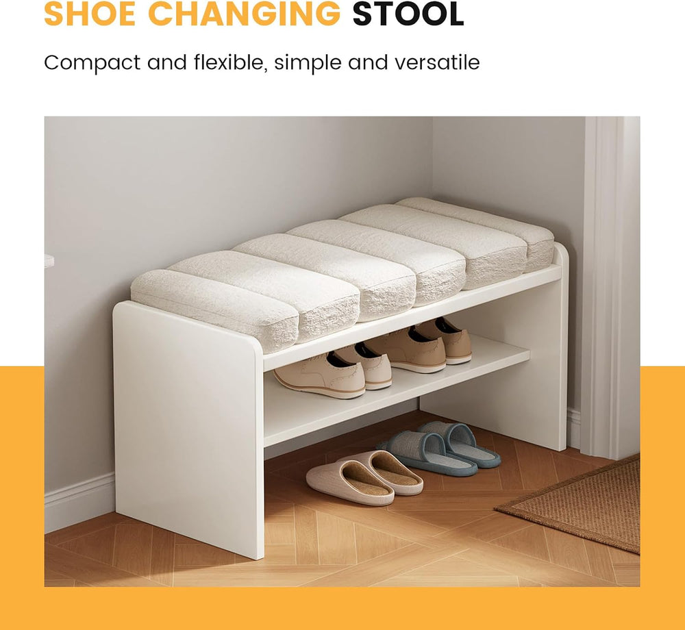 Modern Shoe Bench with Storage, Shoe Rack with Cushion Upholstered Fabric Sho...