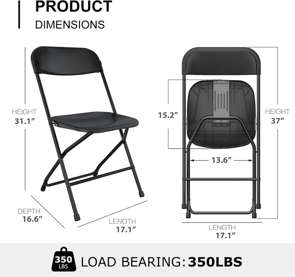Black Folding Chairs 10 Pack for Wedding Party School, 350lbs