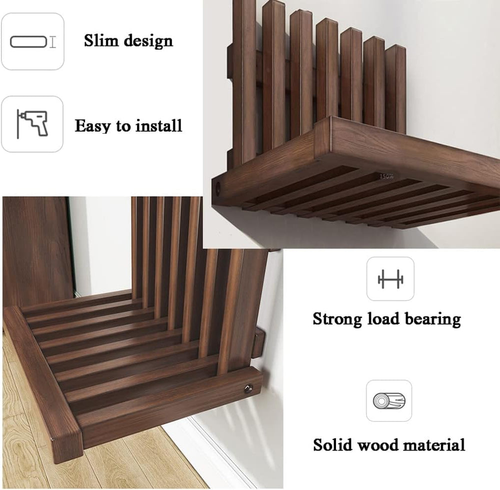 Wall-Mounted Folding Stool, Solid Wood Shoe Changing Stool, Ultra-Thin, Load-...