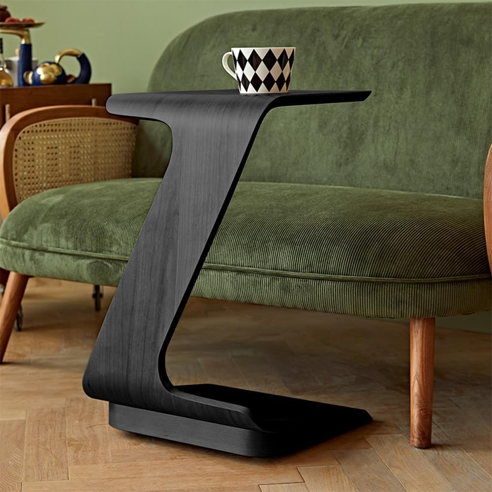 POVISON Modern C-Shaped Side Table Set with Wheels, 15" End Table for Sm...