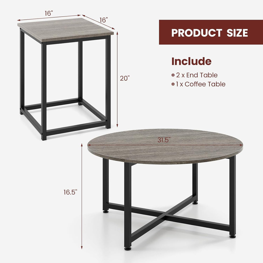 GIANTEX Round Nesting Table Set of 3, Farmhouse Living Room Table Set, Oak | ...