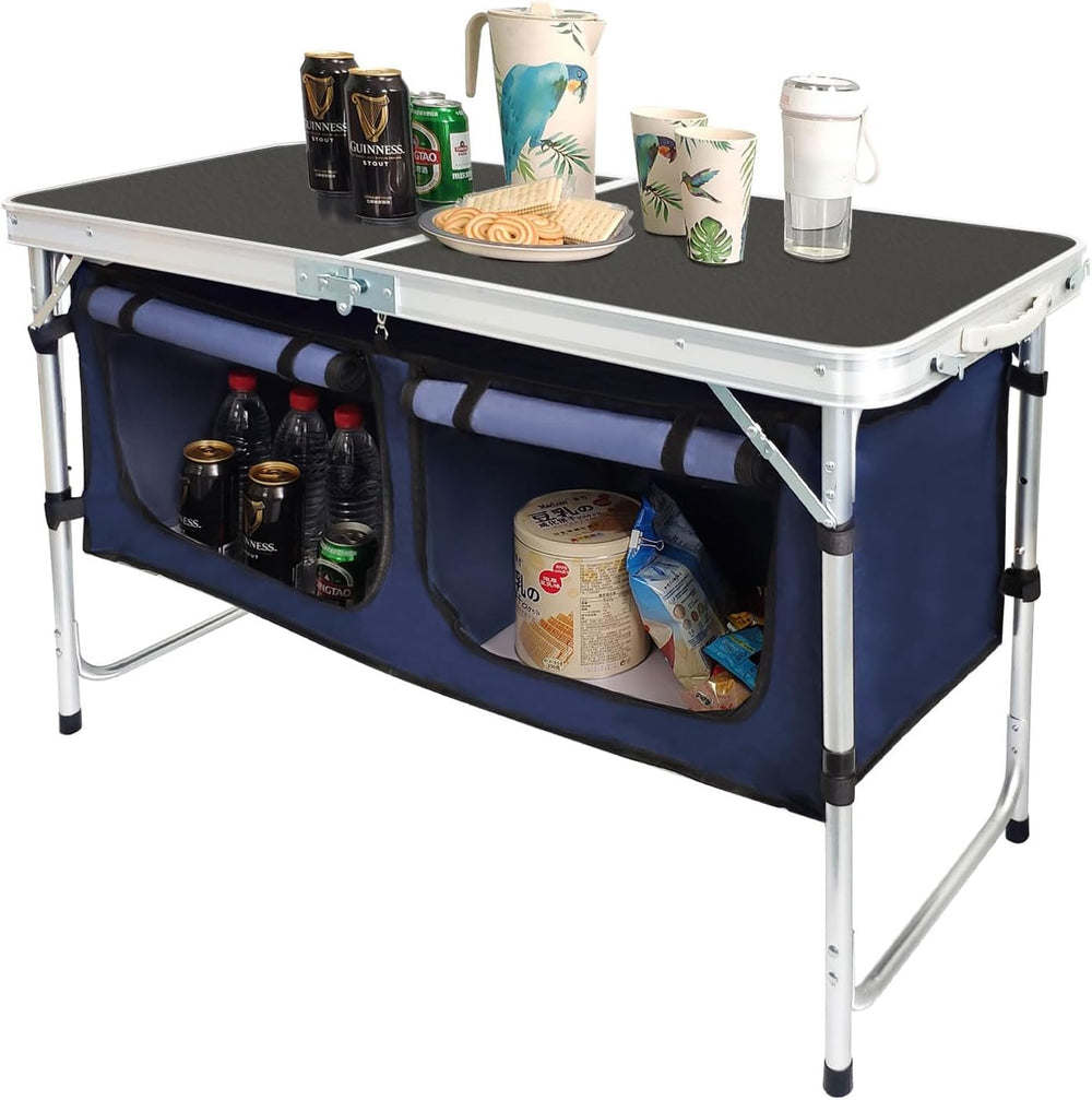 CampLand Outdoor Folding Table Aluminum Lightweight Height Adjustable with St...