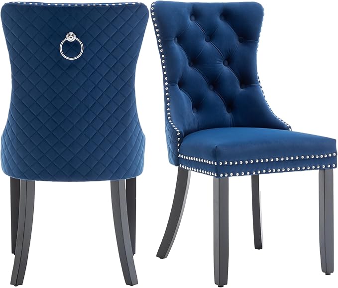 Velvet Dining Chairs Set of 2, Upholstered Dining Room Chairs with Nailhead T...