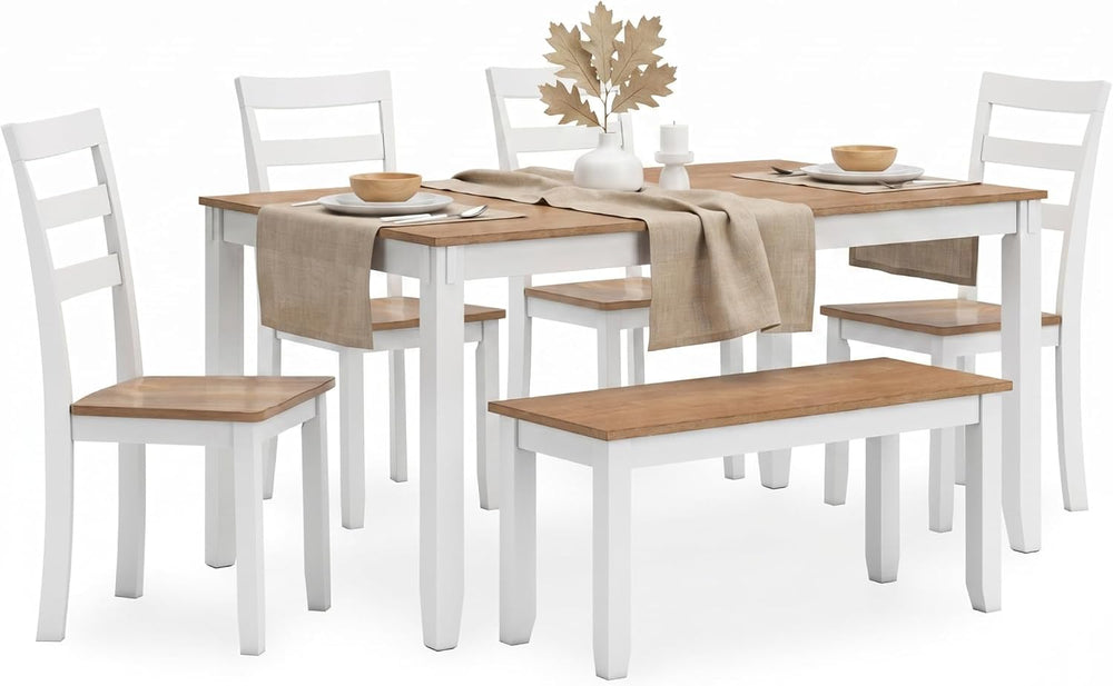 Signature Design by Ashley 6-Piece Dining Table Set with Bench and Chairs | S...