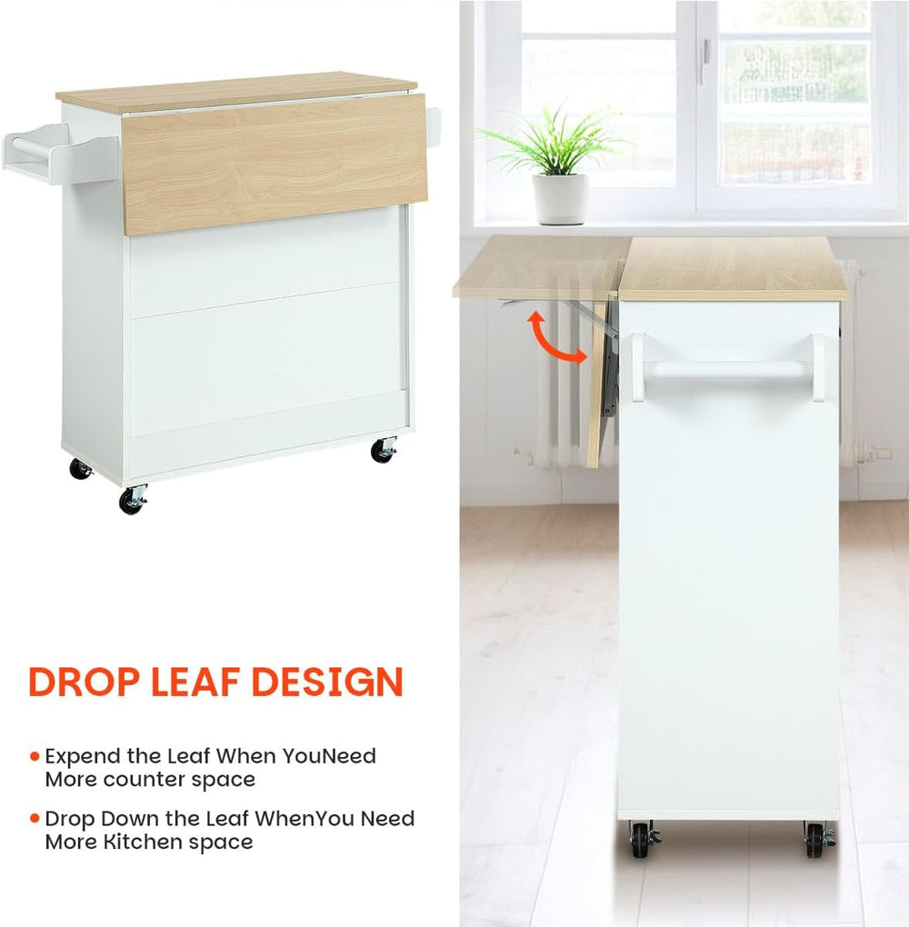 Kitchen Island with Storage, Rolling Kitchen Island on Wheels with Scalable,O...