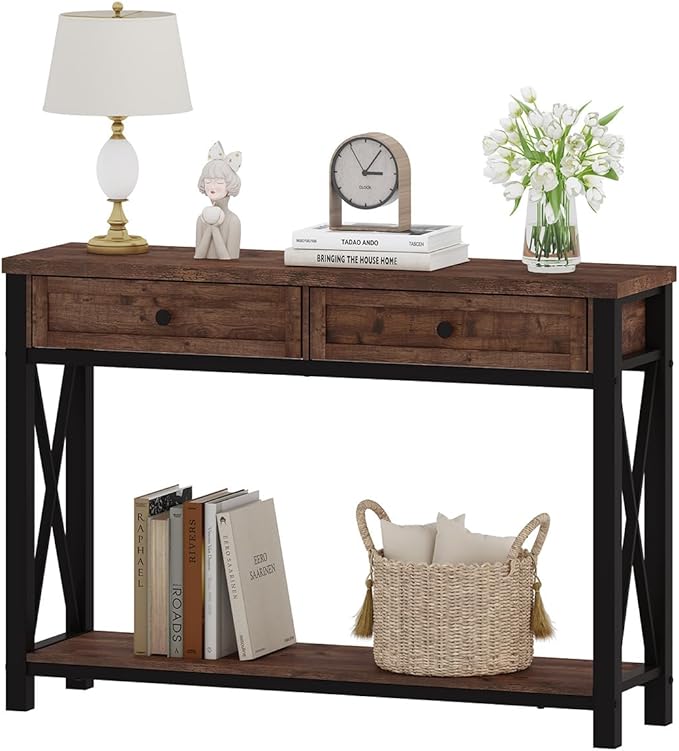 BON AUGURE Console Table with 2 Drawers, Entryway Tables with Storage, Sofa T...