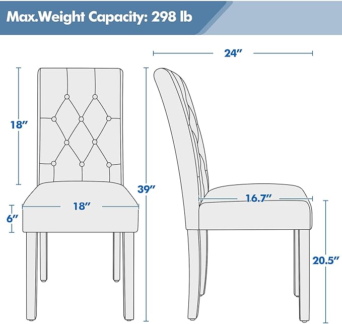 Yaheetech Upholstered Dining Chairs Set of 2 Modern Leather Parsons Kitchen C...