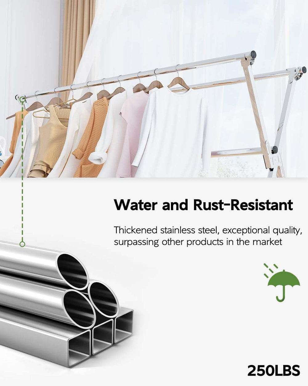 Vikaqi Clothes Drying Rack 95 Inches Folding Outdoor Indoor, Drying Rack Clot...