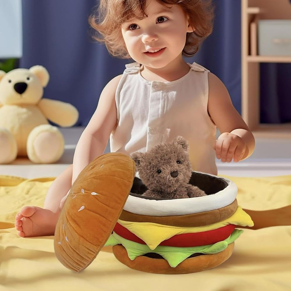 Small Storage Ottoman Hamburger Shaped Seat Cushion for Bedroom Entryway,Upho...