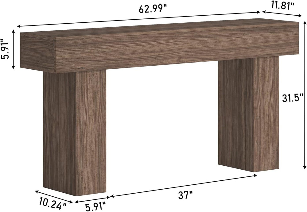 63 Inch Long Console Table for Entryway, Farmhouse Wood Sofa Table Behind Cou...