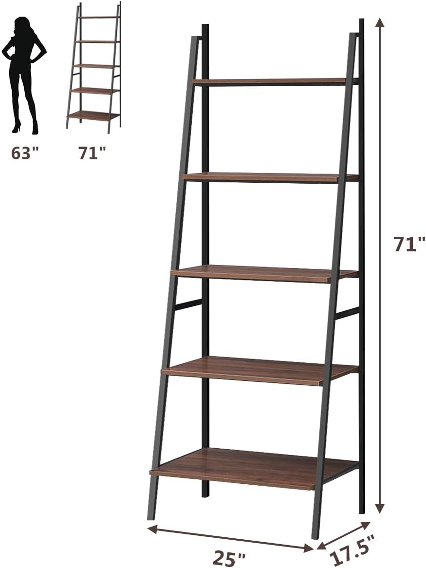 Tangkula Ladder Shelf (Set of 2), 5 Tier Industrial Bookcase, Multifunctional...