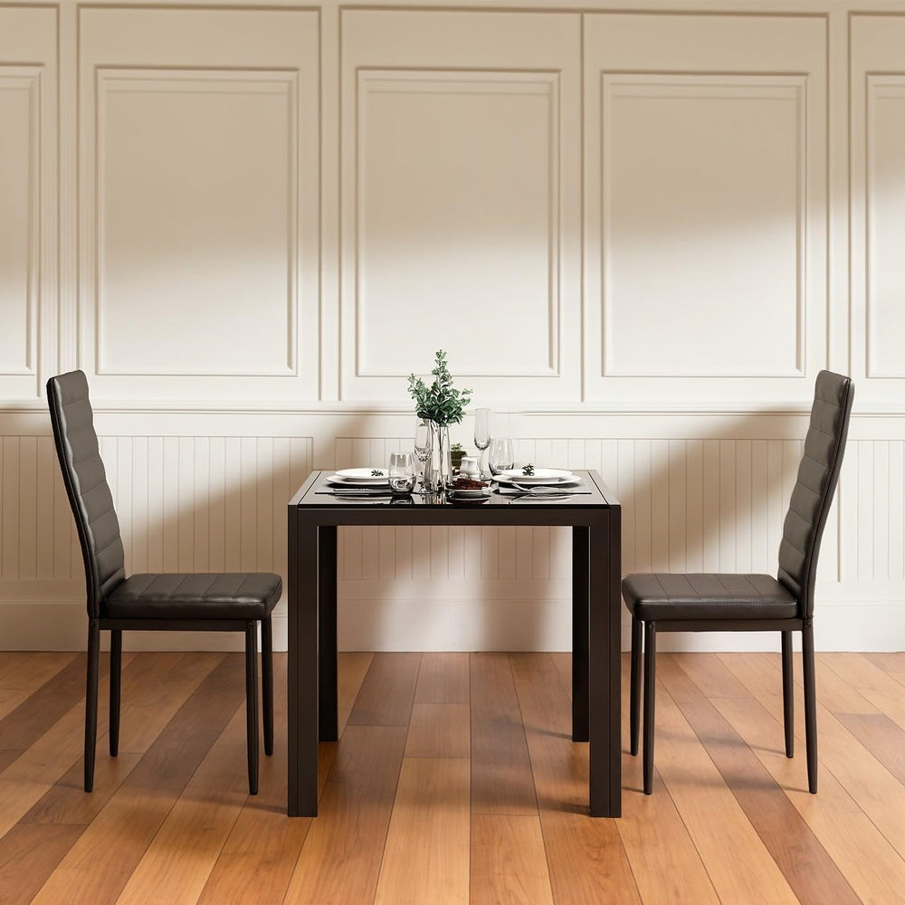 Gizoon 3 Piece Glass Dining Table Set, Kitchen Table and Chairs Set for 2
