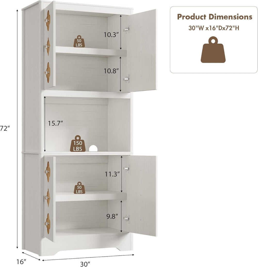 IDEALHOUSE Mid Century Modern Kitchen Pantry Cabinet, 72" Tall Storage C...