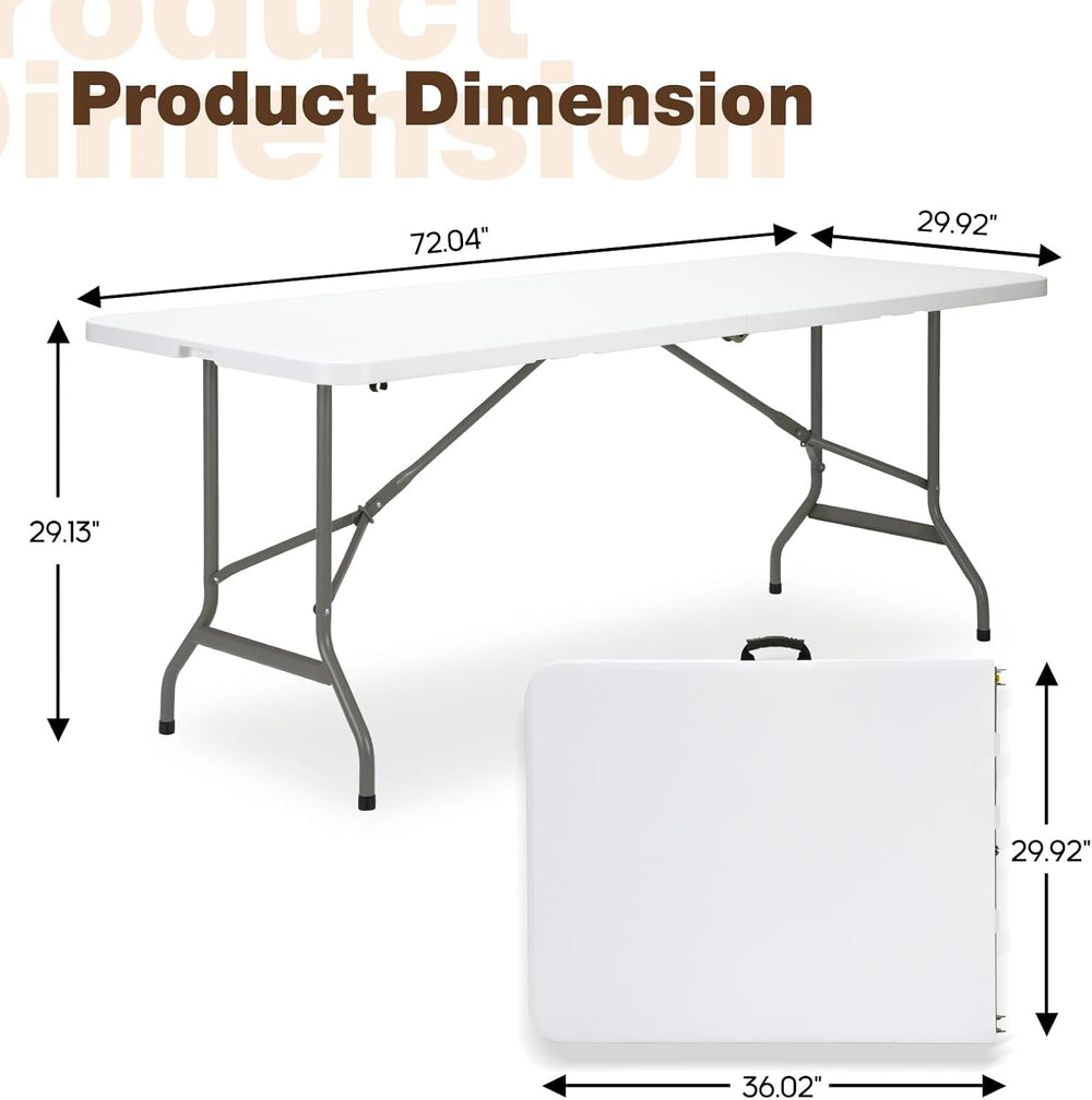 Folding Table 6ft, Heavy-Duty 500lbs Weight Capacity Foldable Table with HDPE...