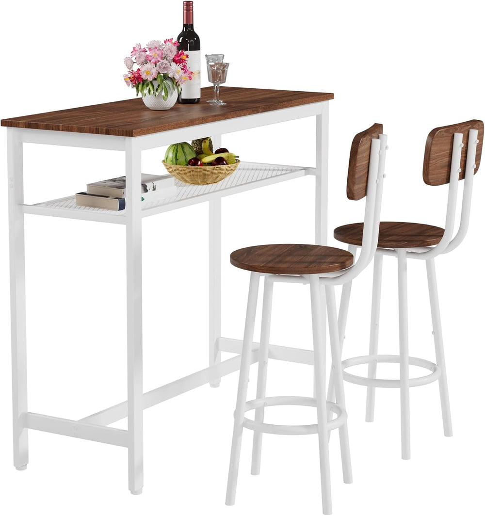 LUMISOL 3 Piece Counter Height Bar Table Set with Storage for 2, Modern Metal...