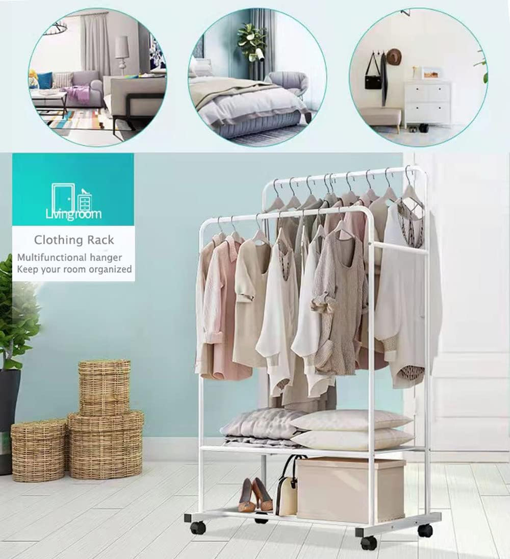 Clothing Garment Rack with Shelves, Upgraded Length Cloth Hanger Rack Stand o...