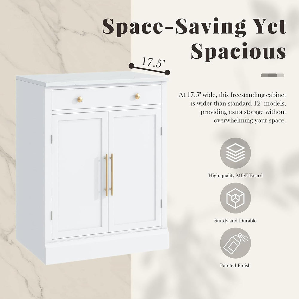 Small Pantry Cabinet with Drawer, Kitchen Storage Cabinet with 2 Adjustable S...
