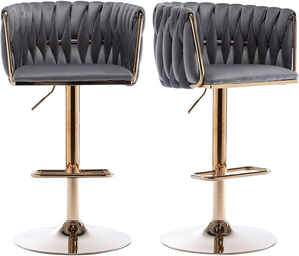 Velvet Swivel Bar Stools Set of 2, Counter Height Bar Stool with Woven Back, ...