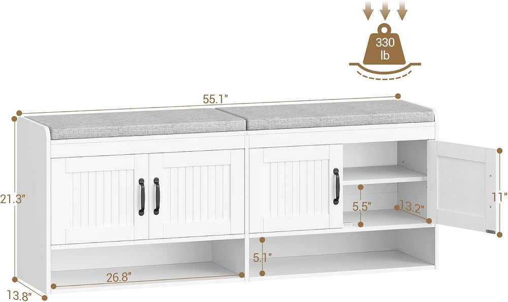 Hzuaneri 55.1" Shoe Storage Bench, 3 Tier Entryway Shoe Bench with Padde...