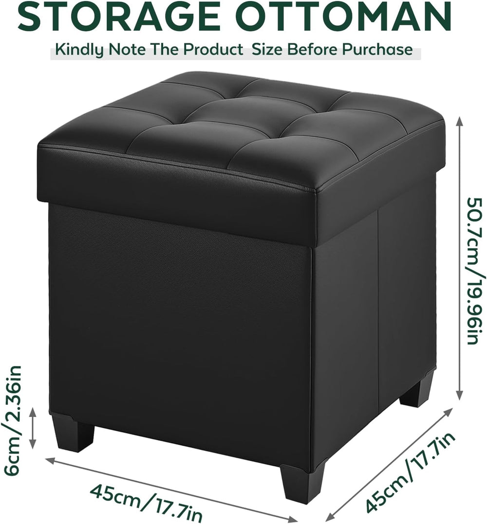 17.7" Ottoman with Storage, Square Storage Ottoman for Dorm, Faux Leathe...