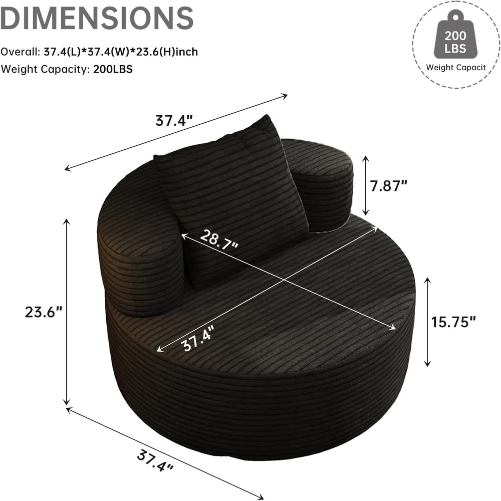 37.4" Boneless Round Chair, Chaise Lounge Cloud Chair Indoor, Upholstere...