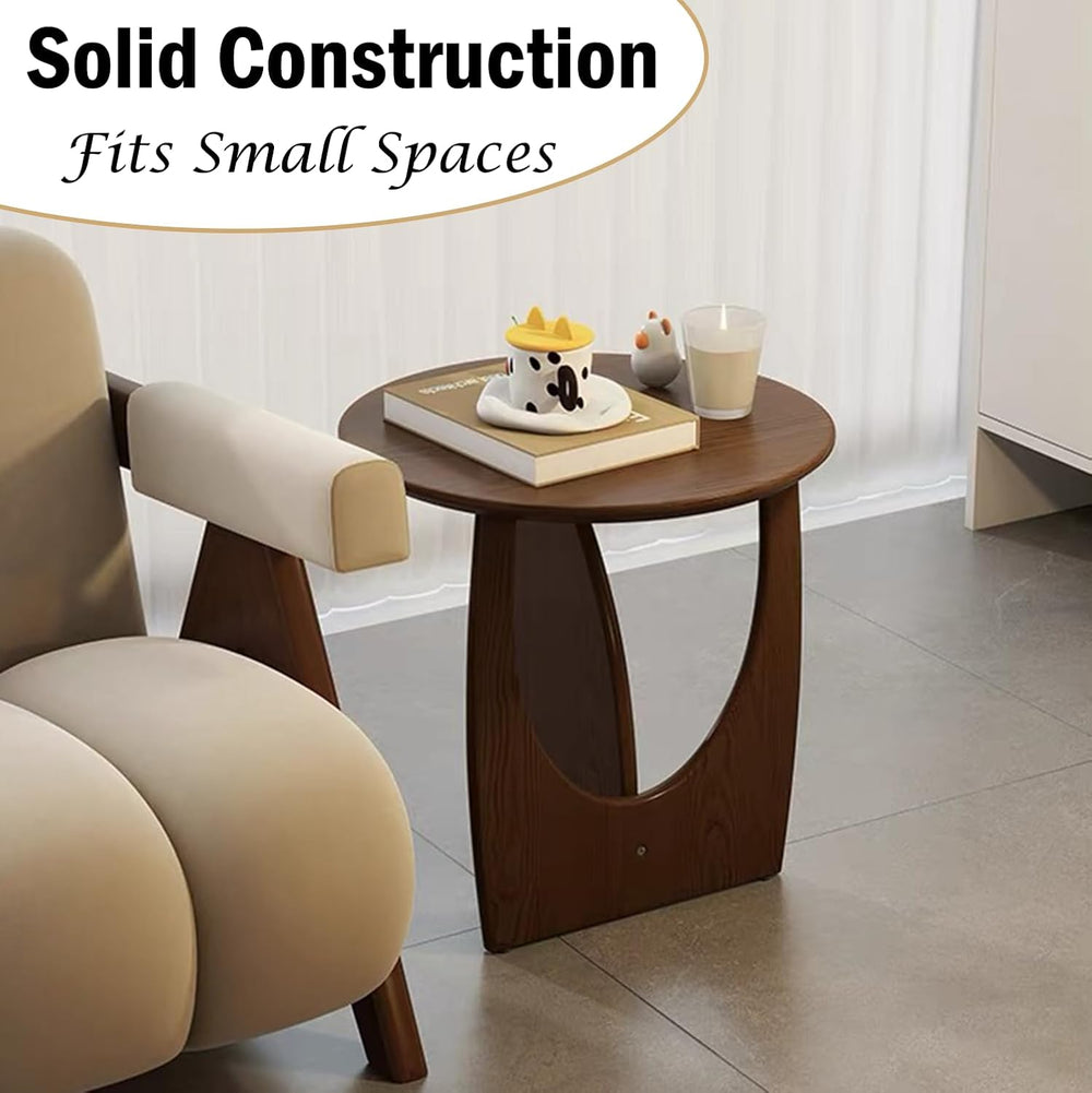 YUNMUAIR-Solid Wood Side Table Round End Table in Walnut Finish Wood Tabletop...