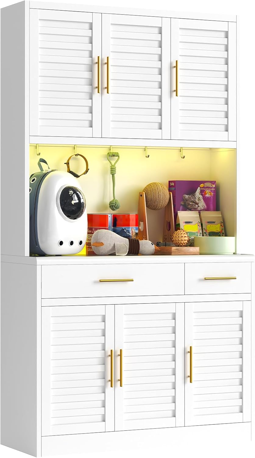 71" Tall Kitchen Pantry Cabinet, Metal Storage Cabinet, with 6 Doors &am...