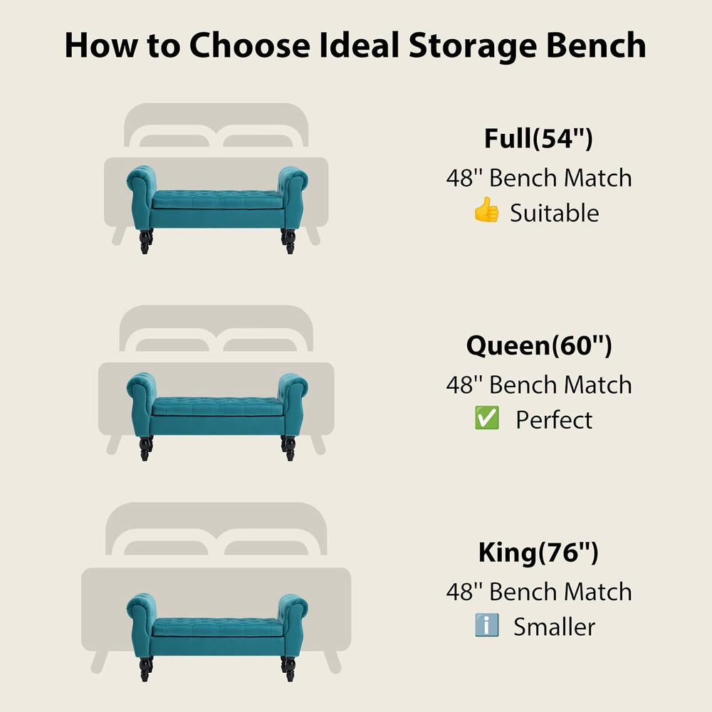 48'' Storage Bench for End of Bed, Upholstered Bedroom Bench with Arm...
