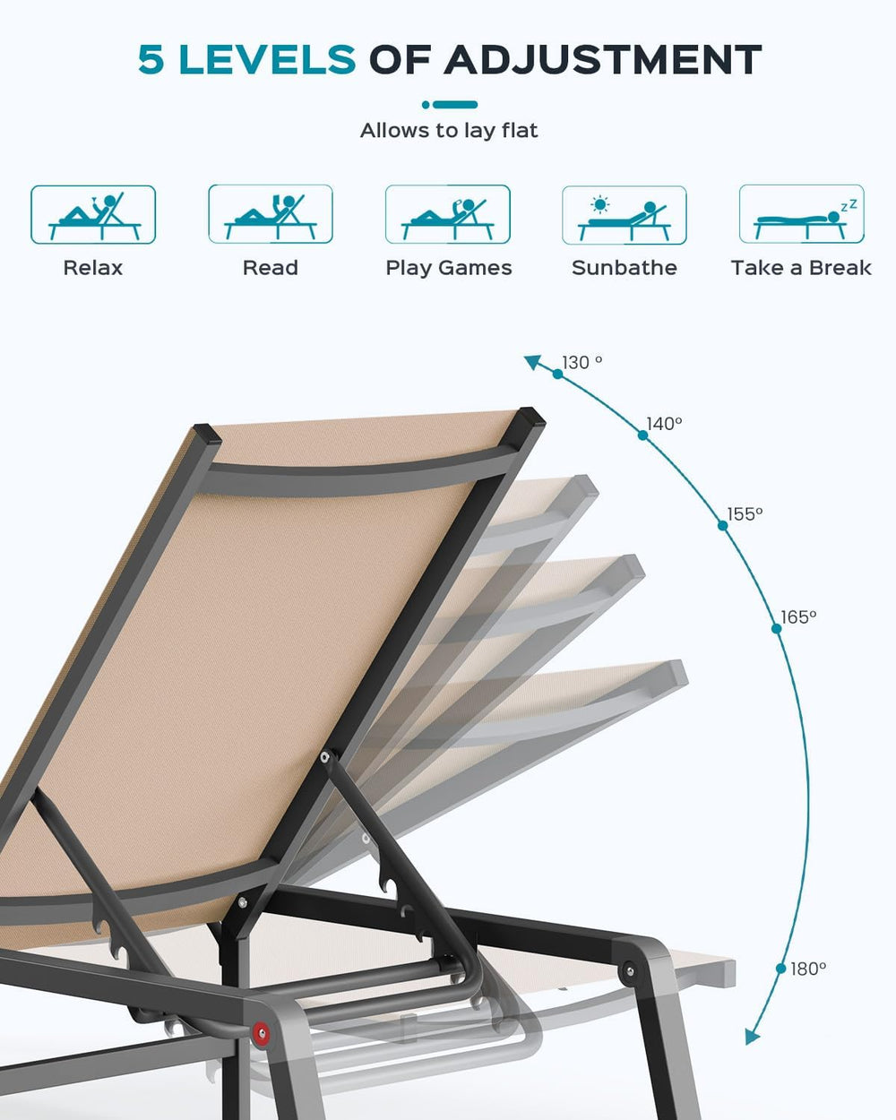 Ciokea Aluminum Chaise Lounge Ourdoor - Foldable & Assemble Free Outdoor ...