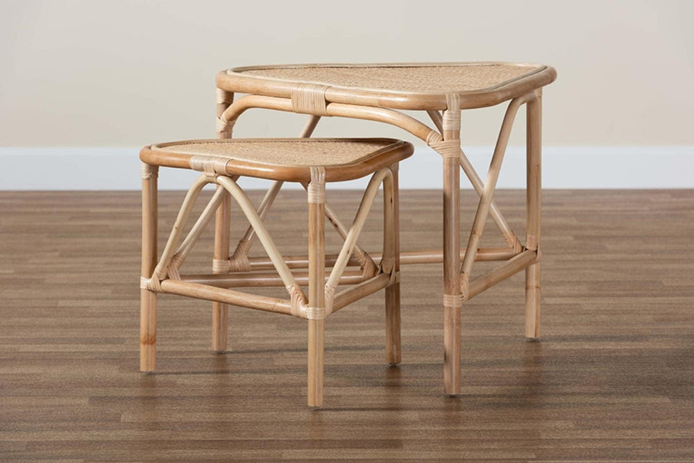 Baxton Studio Jayden Modern Bohemian Brown Rattan 2-Piece End Table Set