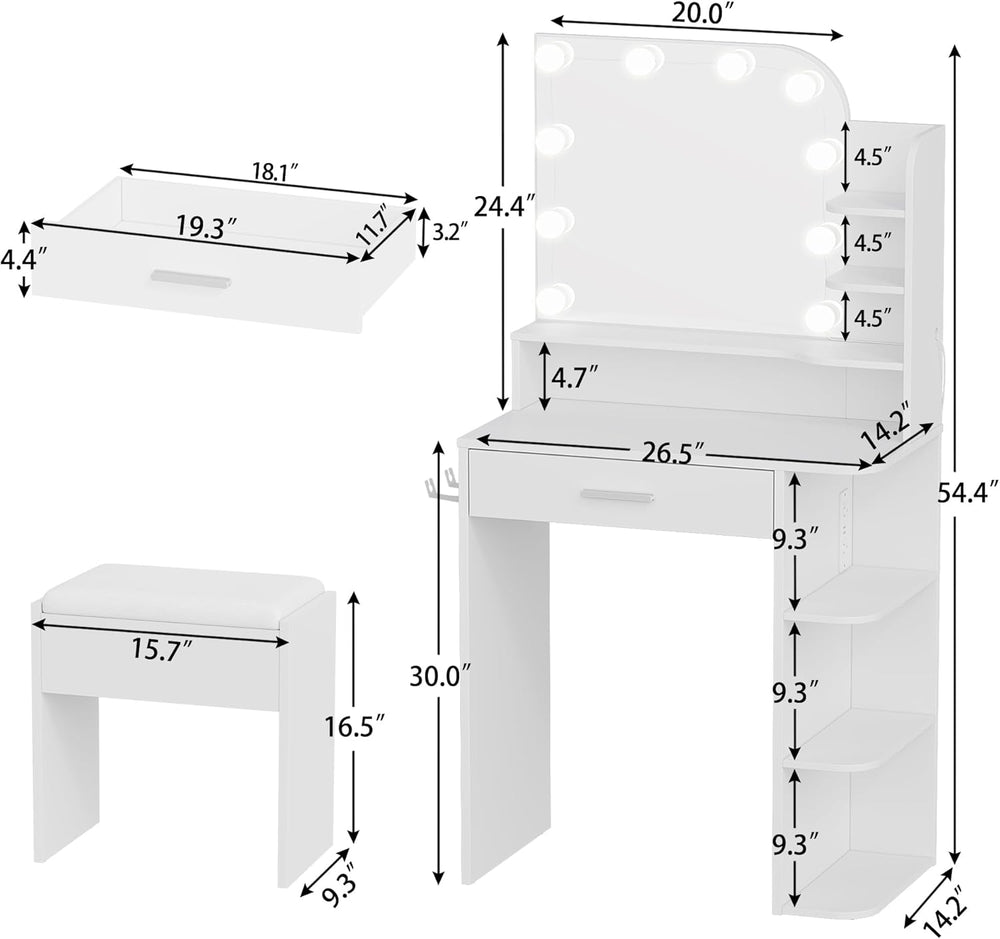 wanan Small Vanity, Set with Chair, Big Mirror & Lights, for Girls, White...