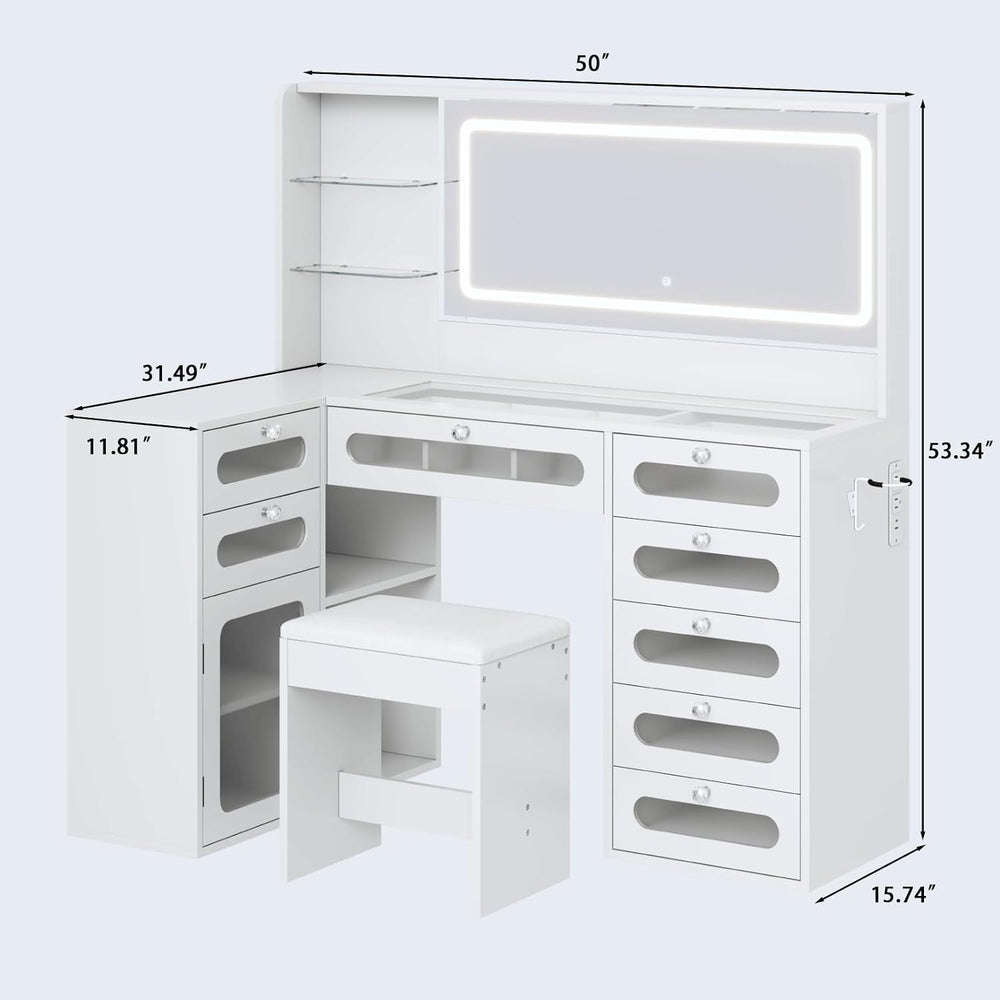 Makeup Vanity for Women with Mirror and Lights, 8 Drawers Big Modern Vanity ,...